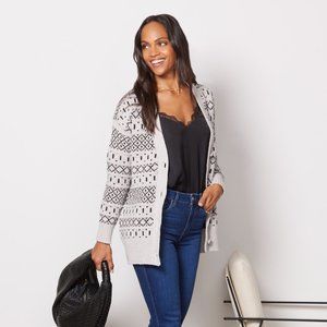 Evereve Fair Isle Tunic Cardigan NWT Knit Oversized Gray/Black